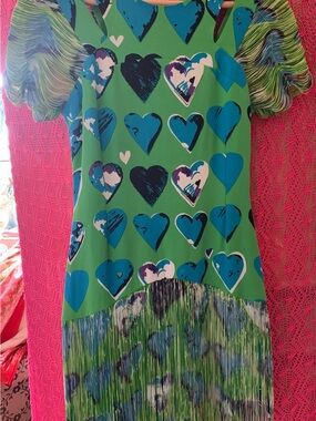 Versace for H&M Green Dress with Blue Heart Accents